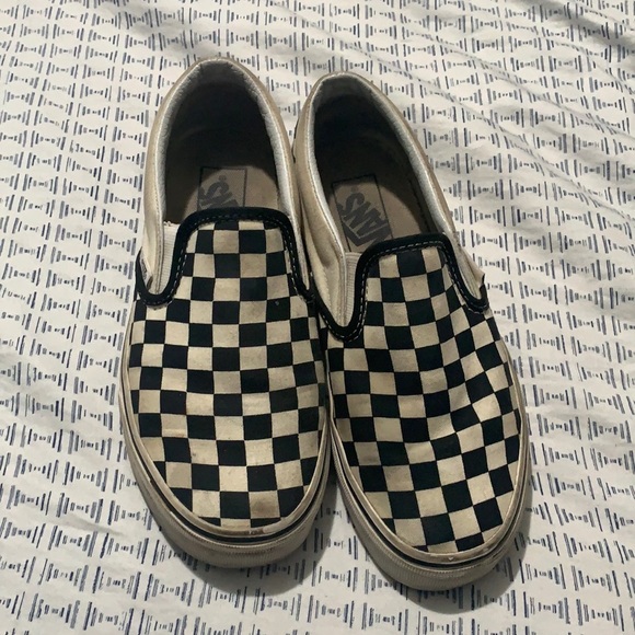 Women’s black and white checked slip on vans - Picture 1 of 2